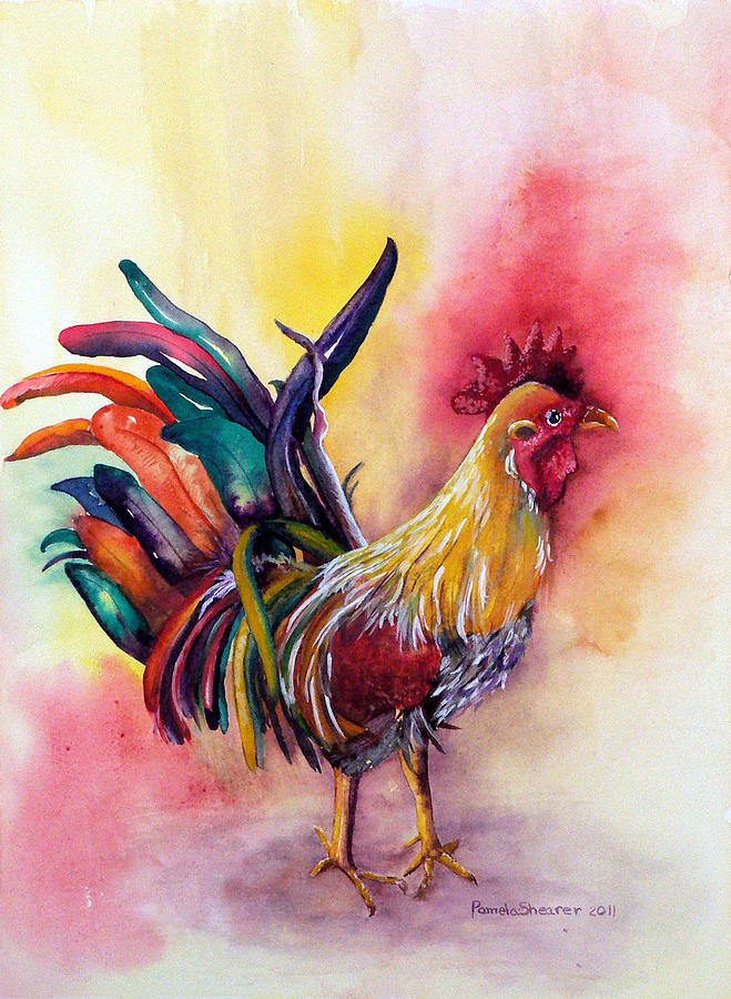 Kauais Rooster Painting by Pamela Shearer