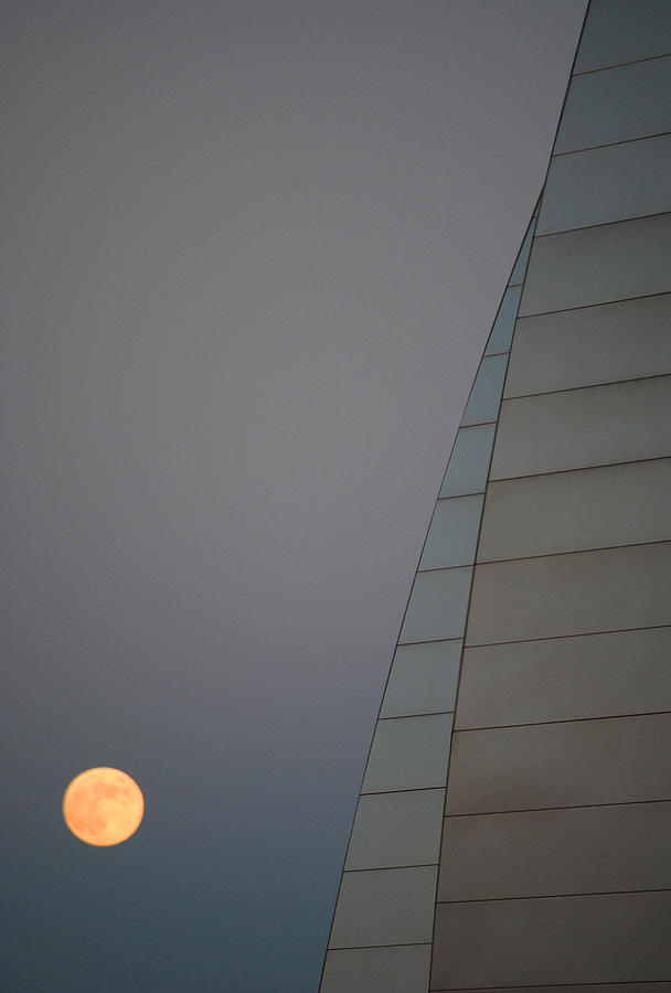 Kauffman Center for the Performing Arts with Full Moon Photograph by Glory Ann Penington