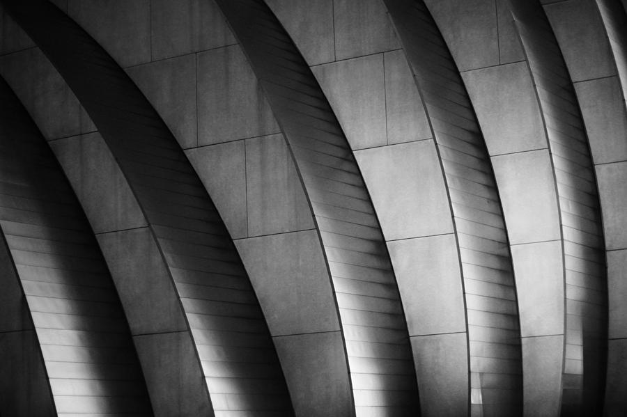Black And White Photograph - Kauffman Performing Arts Center Black and White by Stephanie Hollingsworth