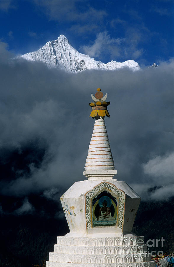 Kawagarbo Peak and Stupa Photograph by James Brunker