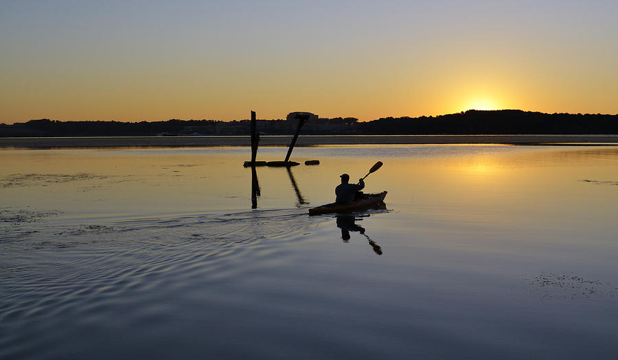 Kayaker on the Potomac River at Sunrise Photograph by Brendan Reals