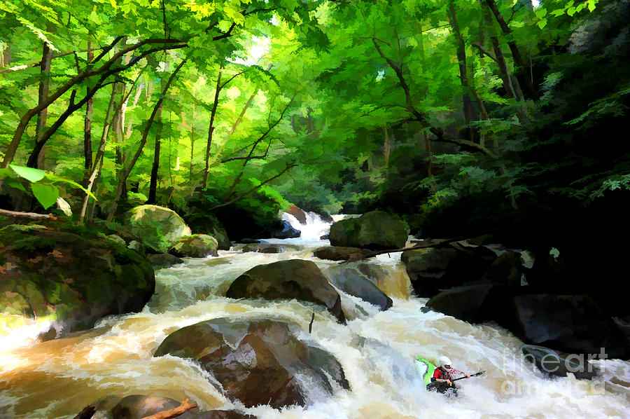 Kayaker running flooded small stream Photograph by Dan Friend