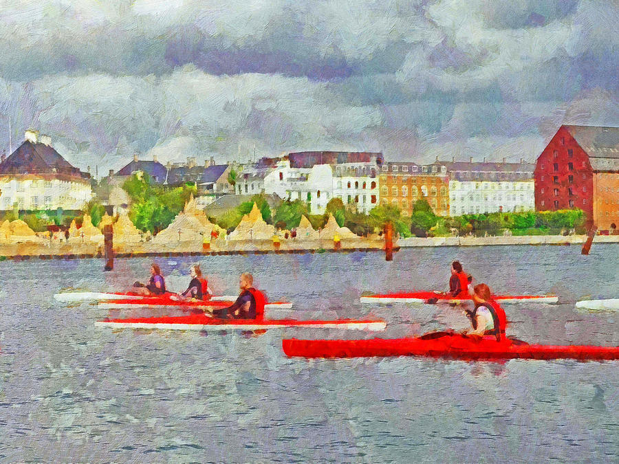 Kayakers in Copenhagen Digital Art by Digital Photographic Arts