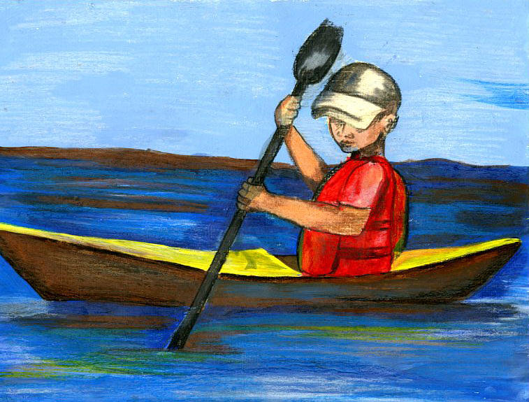 Kayaking at Sunrise by Karthik Balaji 4th Grade Drawing by California Coastal Commission