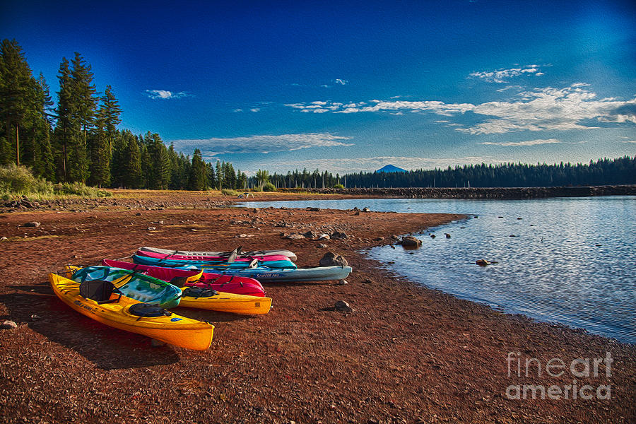 Summer Painting - Kayaking on Howard Prairie Lake in Oregon by Omaste Witkowski