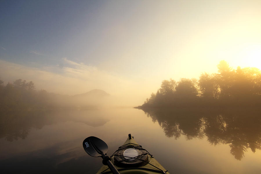 Mountain Photograph - Kayaking through Morning Fog by Stephanie McDowell