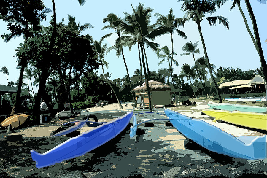Kayaks at Kona Cove Digital Art by Karen Nicholson