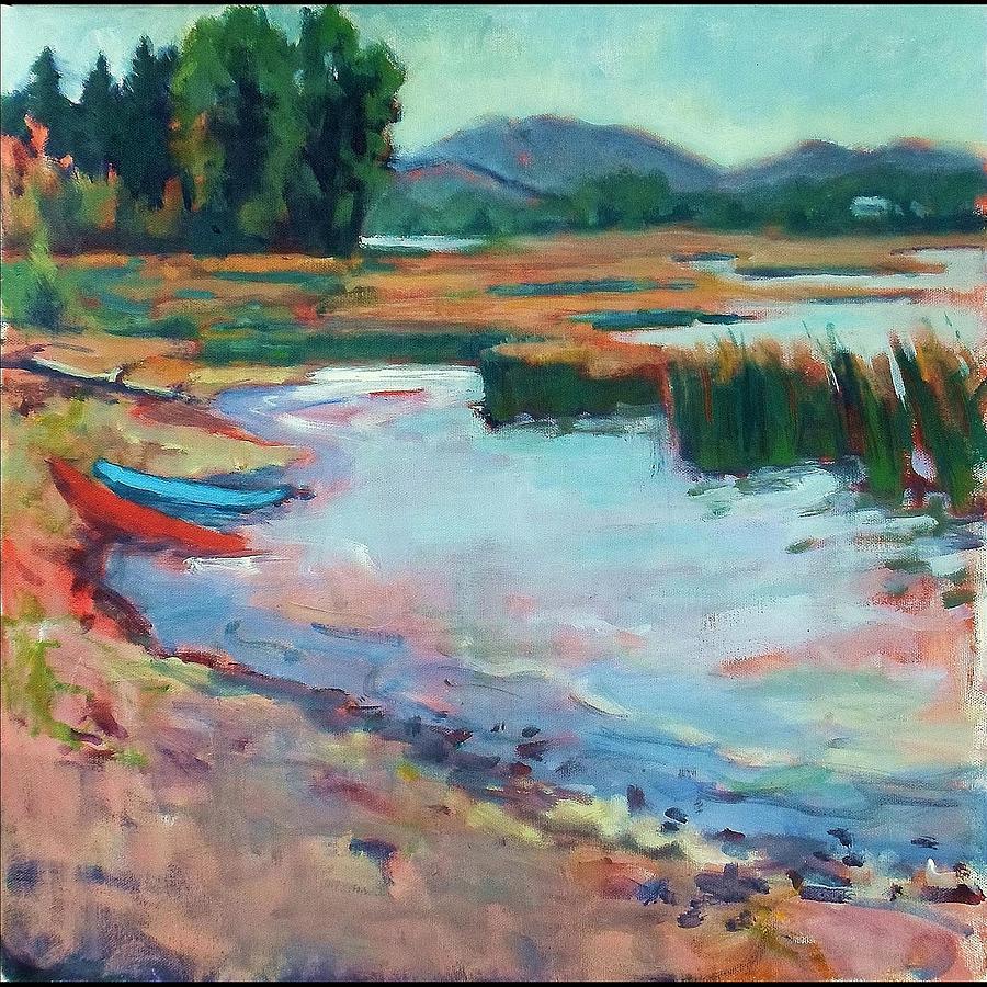 Boat Painting - Kayaks at the Wetlands by Margaret Plumb