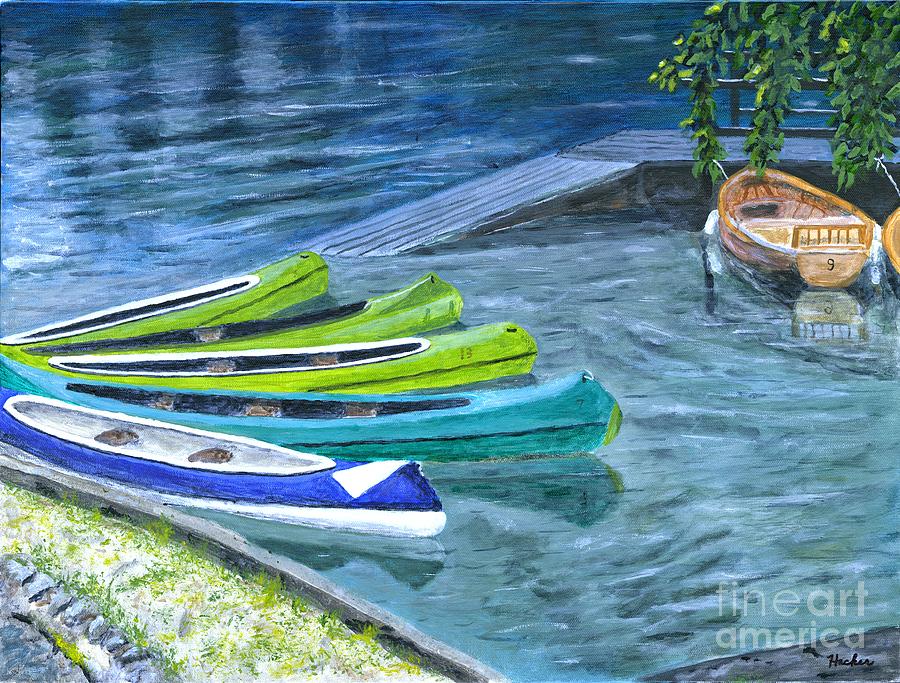 Kayaks In Slovenia Painting Painting by Timothy Hacker