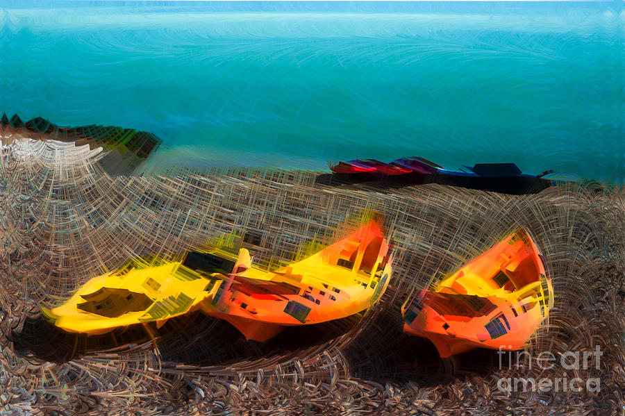 Summer Digital Art - Kayaks on the beach by Paul Stevens