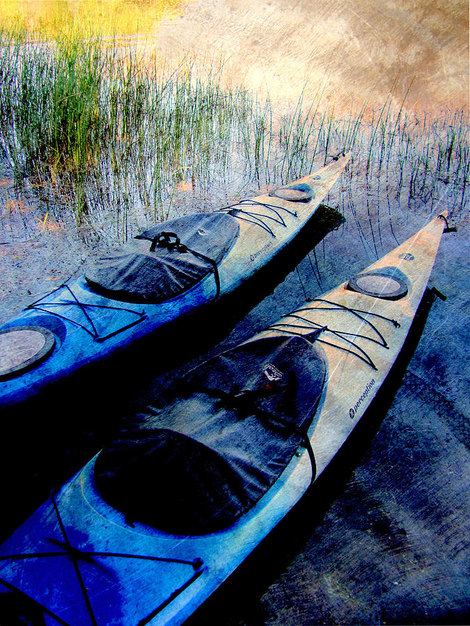 Kayaks Resting w metal Digital Art by Anita Burgermeister