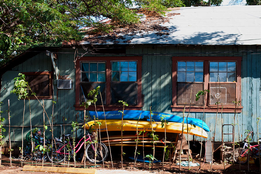 Bicycle Photograph - Kayaks Surfboards and Bikes - The Good Life by Paulette B Wright