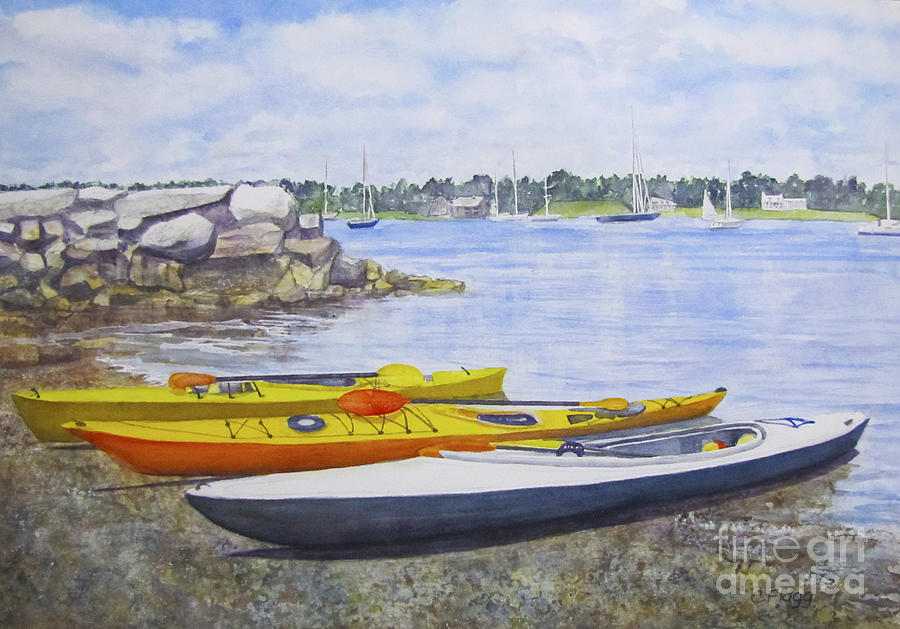 Kayaks Waiting Bristol RI Painting by Carol Flagg