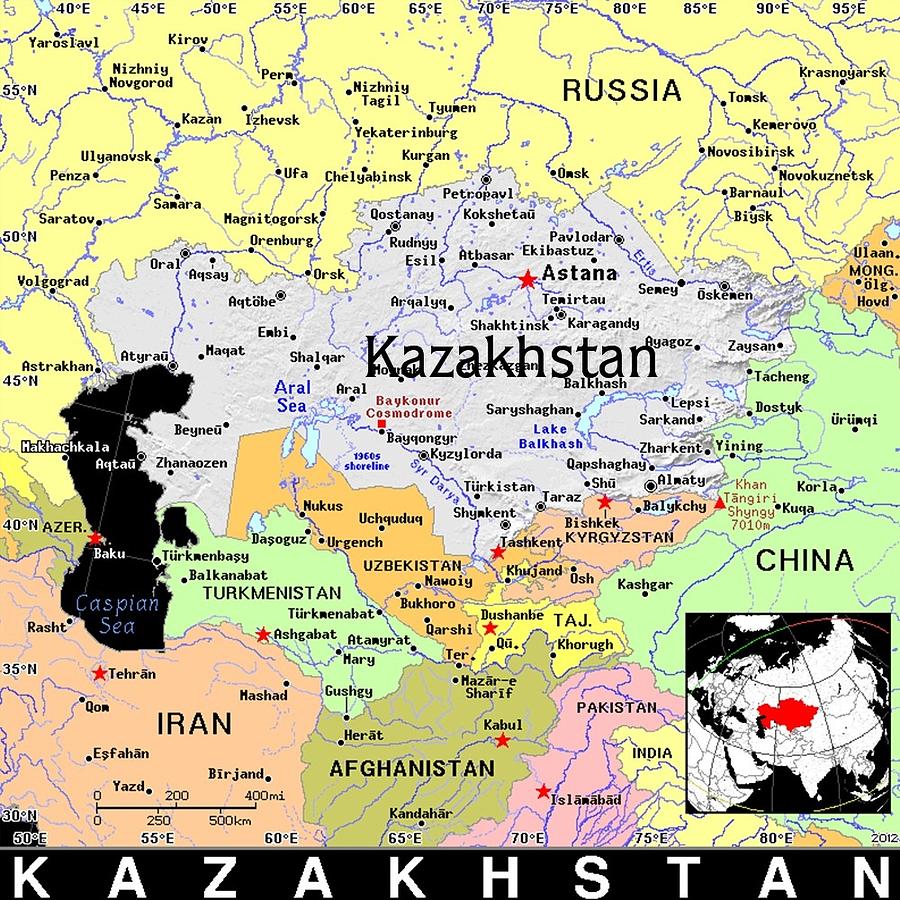 Unique Mixed Media - Kazakhstan Exotic Map by Florene Welebny