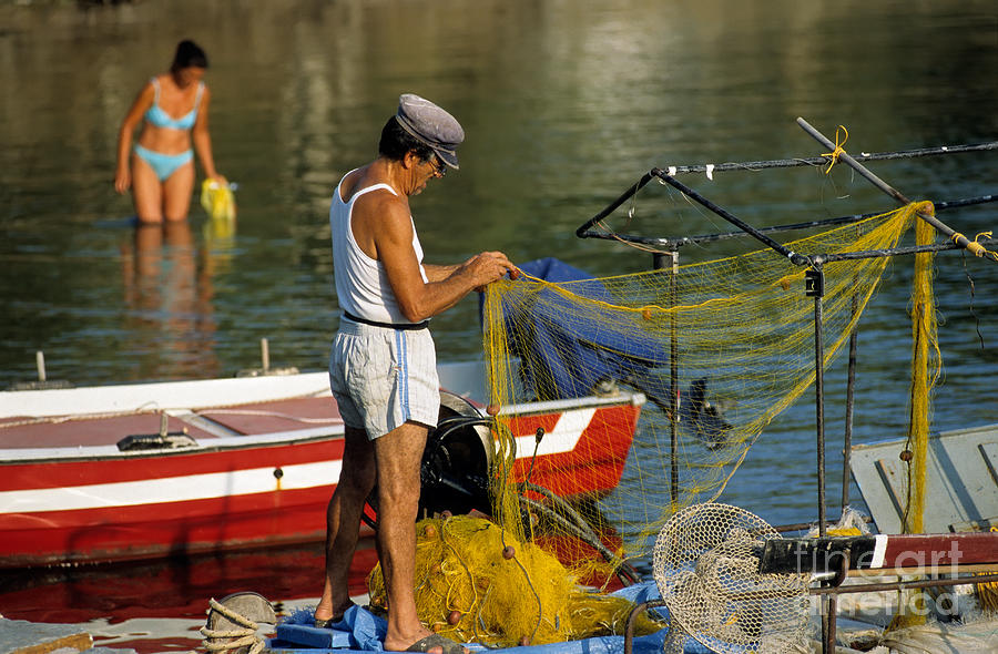 Shower Curtains Photograph - Fisherman in Kea island #2 by George Atsametakis