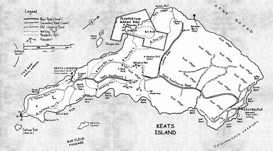 Keats Painting - Keats Island Map - Canadian Island  by Sharon Cummings
