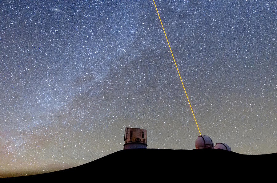 Planet Photograph - Keck Laser With the Andromeda and Milky Way by Jason Chu