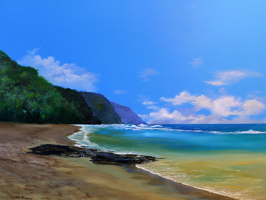 Kee Beach Kauai Painting by Ken Ahlering