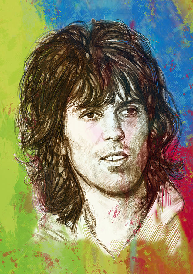Portrait Drawing - Keith Richards stylised pop art drawing potrait poster by Kim Wang