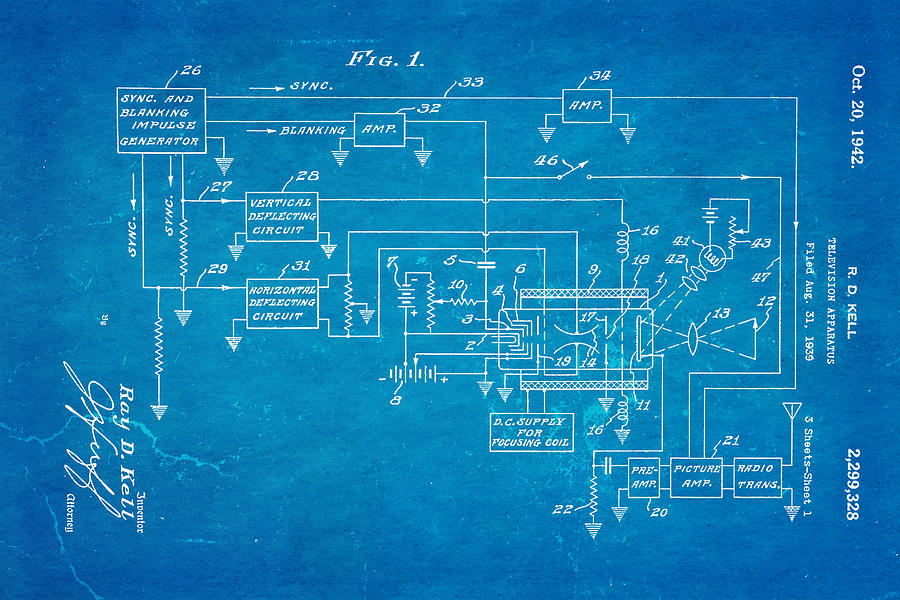 Vintage Photograph - Kell Color Television Patent Art 1942 Blueprint by Ian Monk