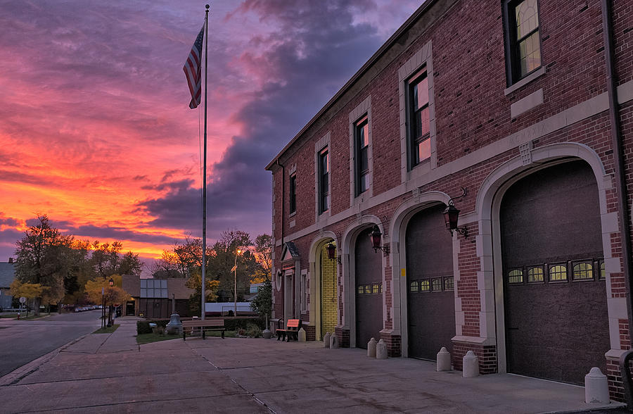 Kenmore Fire Hall Sunset Photograph by Chris Bordeleau