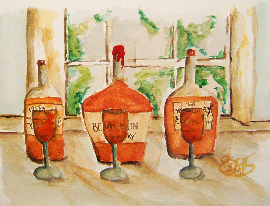 Bottle Painting - Kentucky Bourbon Sampler by Elaine Duras