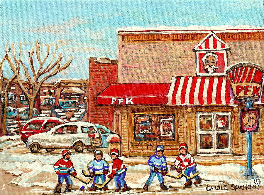 Kentucky Fried Chicken Poulet Frit Kentucky Montreal Paintings Verdun Winter City Scenes Hockey Art  Painting by Carole Spandau