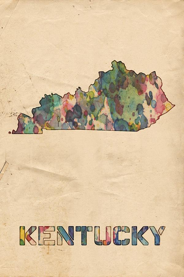 Kentucky Map Vintage Watercolor Painting by Florian Rodarte