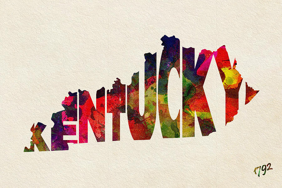 Kentucky Typographic Watercolor Map Painting by Inspirowl Design