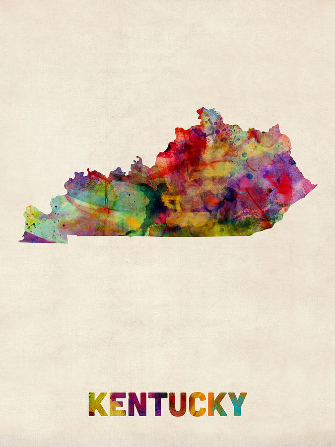 Kentucky Map Digital Art - Kentucky Watercolor Map by Michael Tompsett