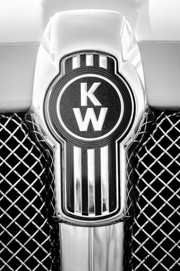 Black And White Photograph - Kenworth Truck Emblem -1196bw by Jill Reger