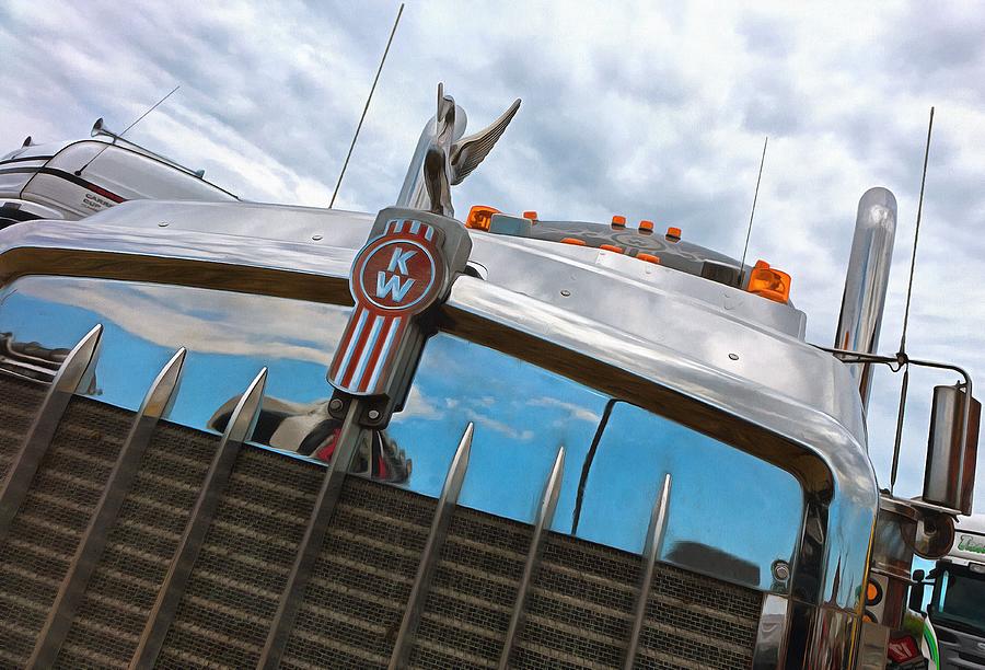 Kenworth Truck Front Grill close up hood ornament Photograph by Mick Flynn