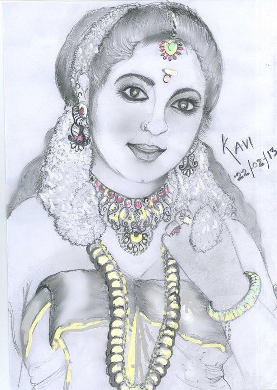Kerala Lady Drawing by Kaveind Kavi Mk