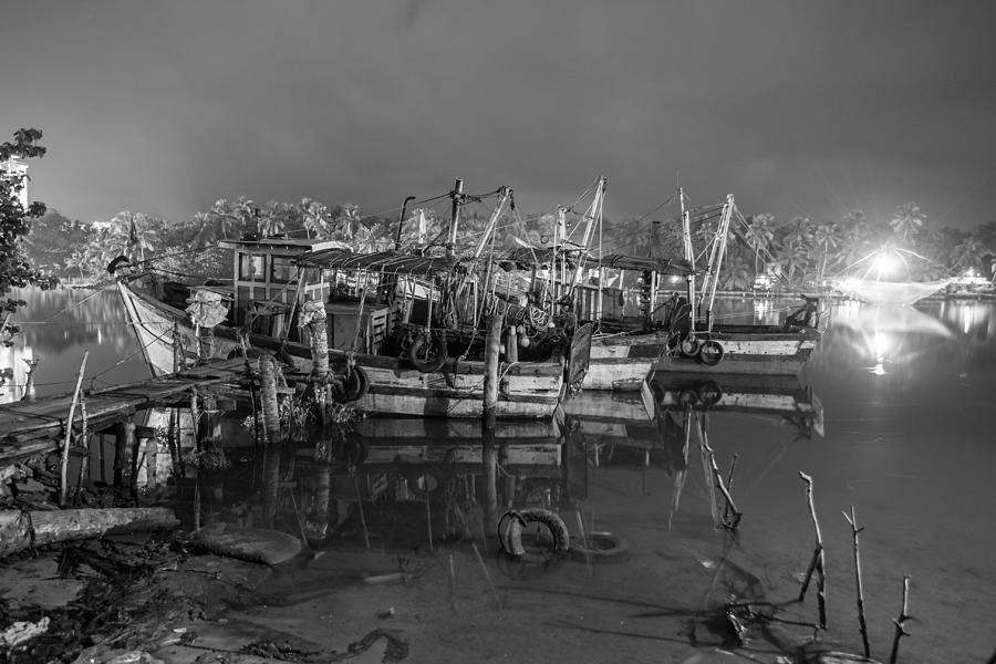 Boat Photograph - Kerala Night Dock by Sonny Marcyan