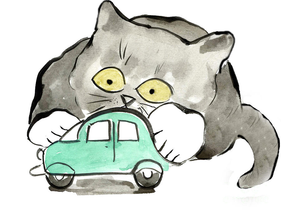 Kerry A Gray Kitten Plays With A Green Car Painting