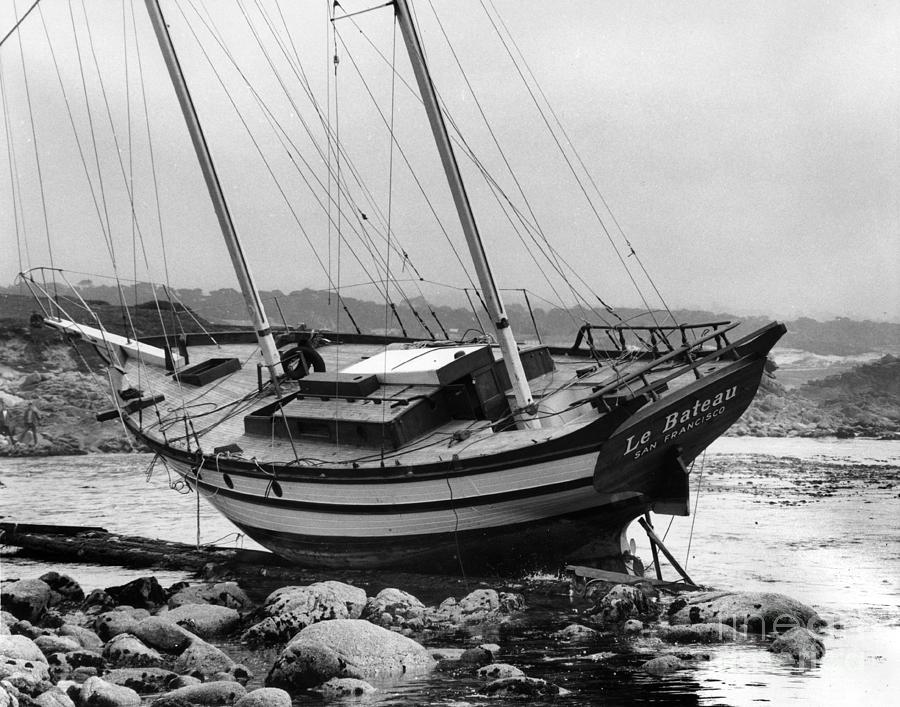 Ketch Photograph - Ketch Le Bateau Shipwreck Pacific Grove Aug. 1969 by Monterey County Historical Society