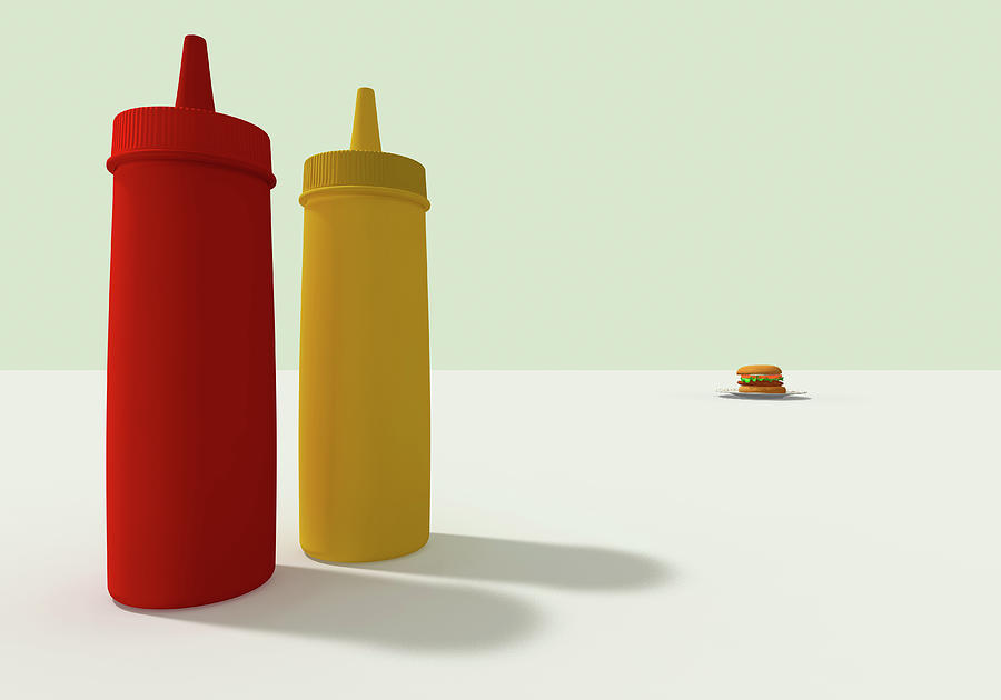 Ketchup And Mustard And A Hamburger Digital Art by Yagi Studio