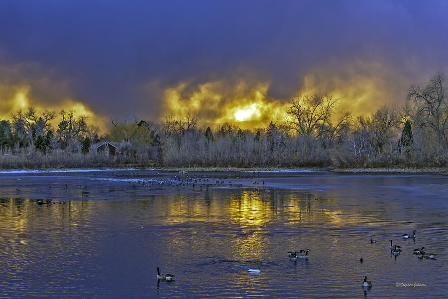Ketring Lake Fiery Sunset Photograph by Stephen Johnson