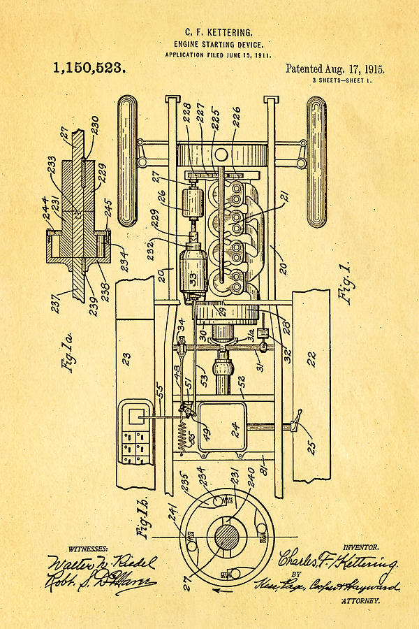 Kettering Electric Ignition Patent Art 1915 Photograph by Ian Monk