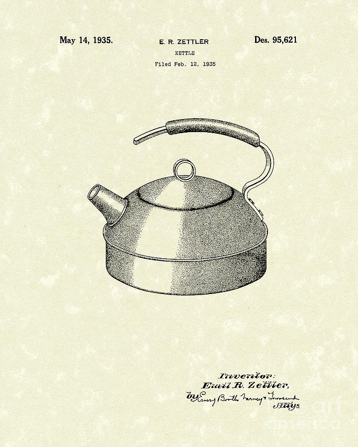 Kettle 1935 Patent Art Drawing by Prior Art Design