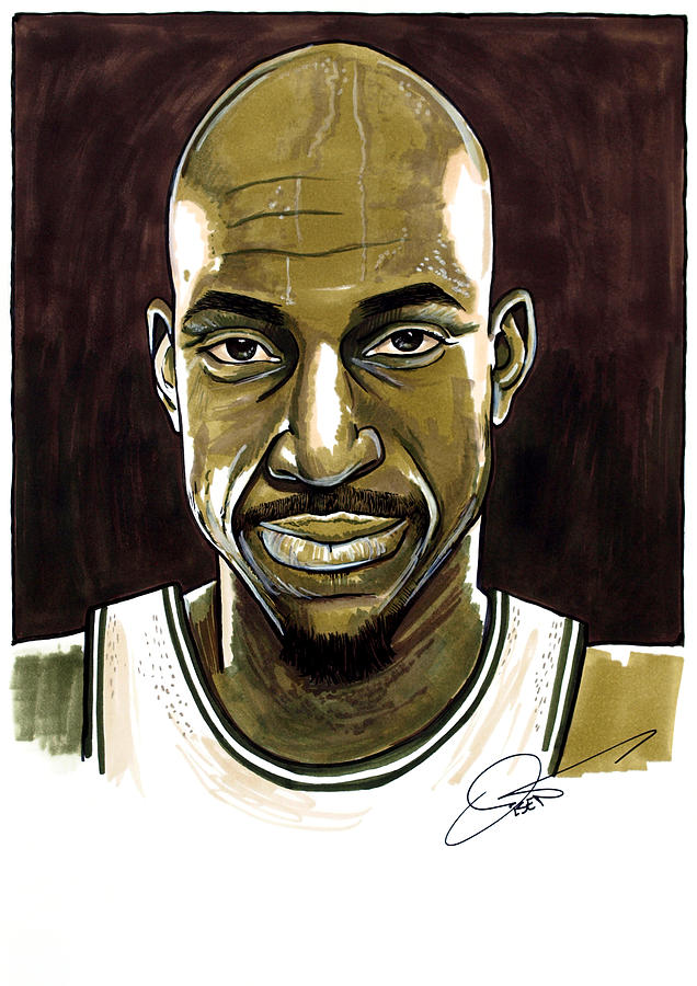 Kevin Garnett Portrait Drawing by Dave Olsen