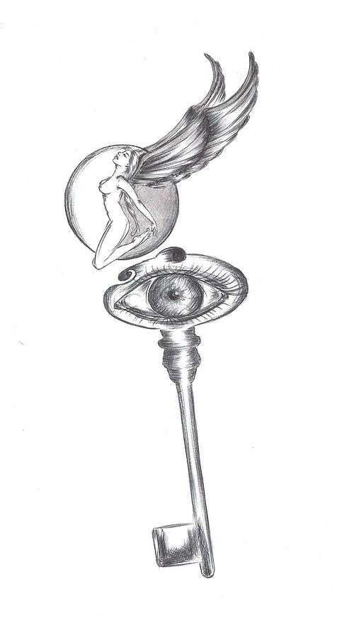 Key Drawing - Key Angel by Athina Charitidou