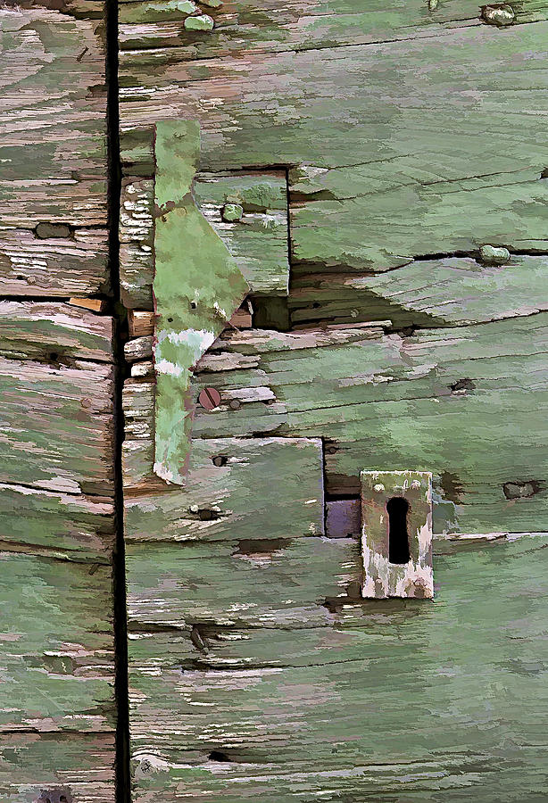 Key Hole on a Green Weathered Wood Door Photograph by David Letts