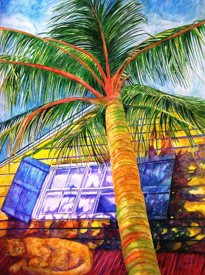 Key West Cat on a Hot Tin Roof Painting by Kandy Cross