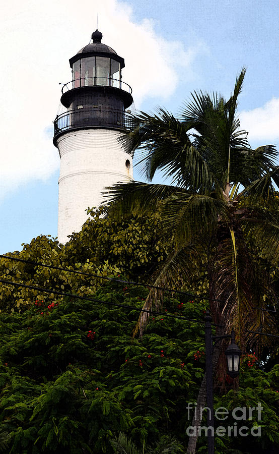 Key West Lighthouse Above Palm and Mimosa Trees Florida Fresco Digital Art Digital Art by Shawn OBrien