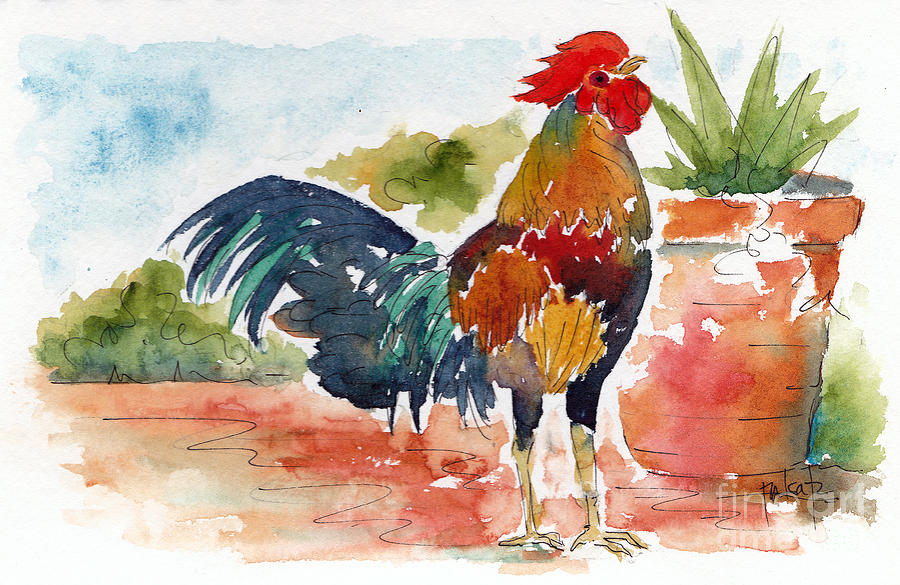 Key West Rooster Painting by Pat Katz