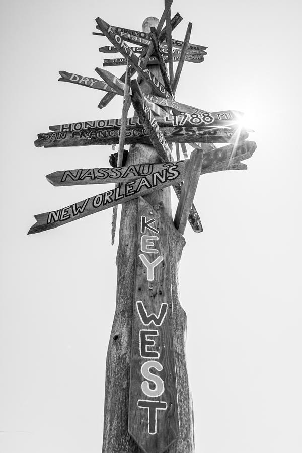 Key West Sign Black and White Photograph by John McGraw