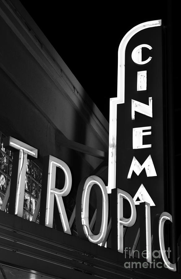 Key West Tropic Cinema Neon Art Deco Theater Signs Black and White Photograph by Shawn OBrien