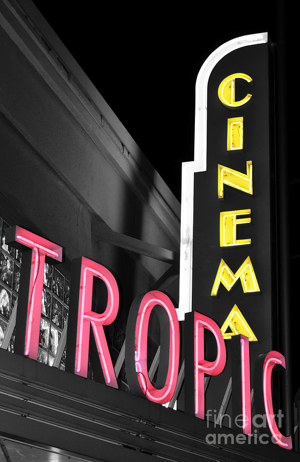 Key West Tropic Cinema Neon Art Deco Theater Signs Color Splash Black and White Photograph by Shawn OBrien