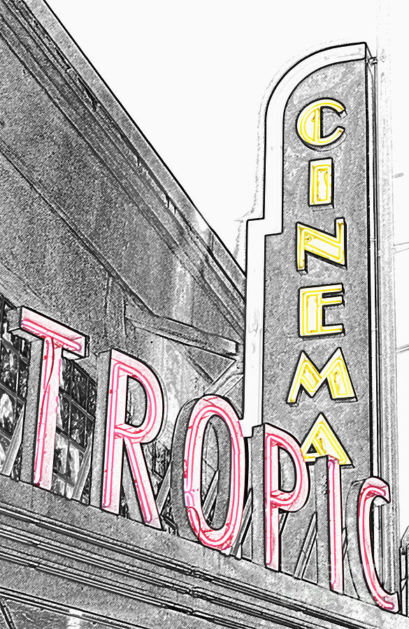 Key West Tropic Cinema Neon Art Deco Theater Signs Color Splash Colored Pencil Digital Art by Shawn OBrien